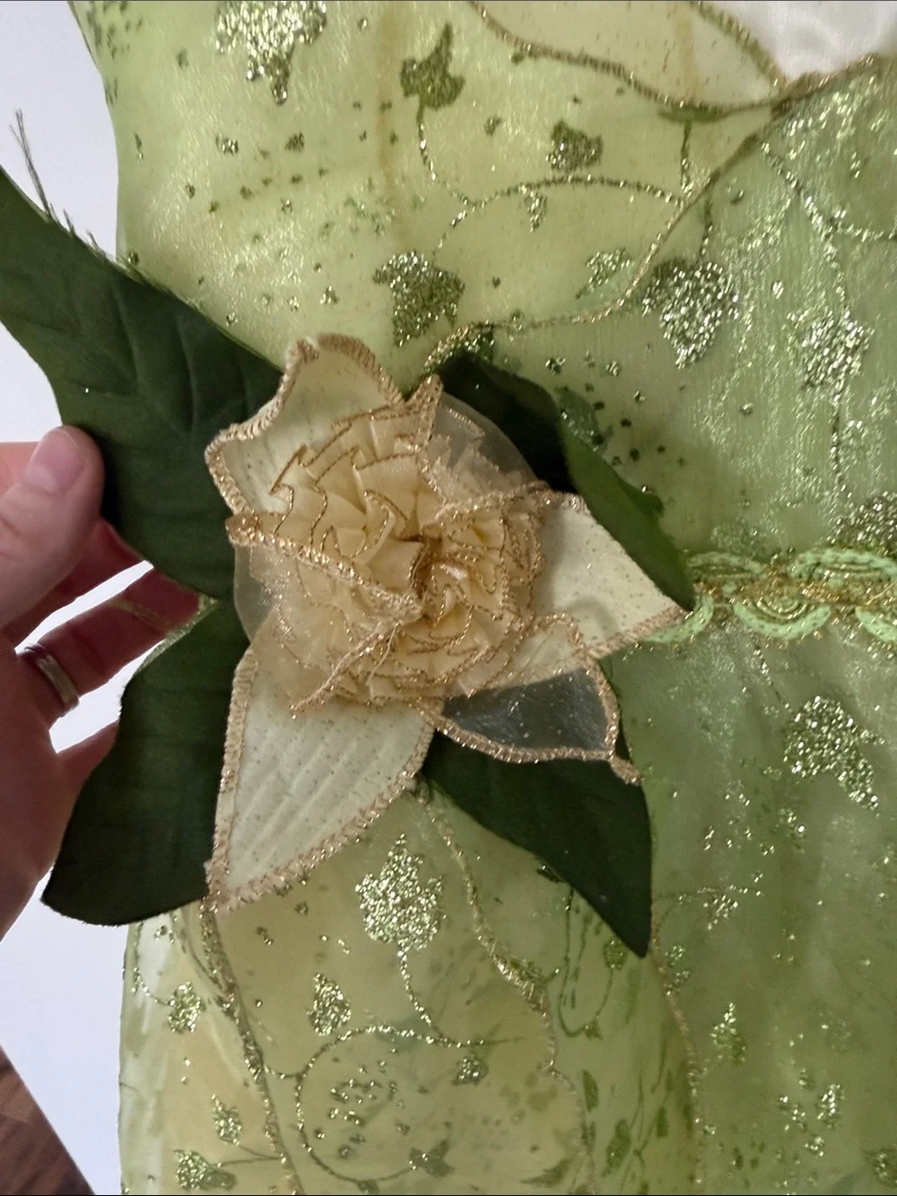 Disney Green and Cream princess Tiana Inspired Girls Costume Dress - Picture 3 of 5